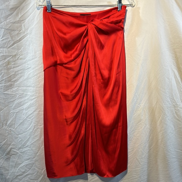 Carbon38 wrap midi skirt sz Small S red Chili lined below knee dressy or casual - Picture 2 of 9
